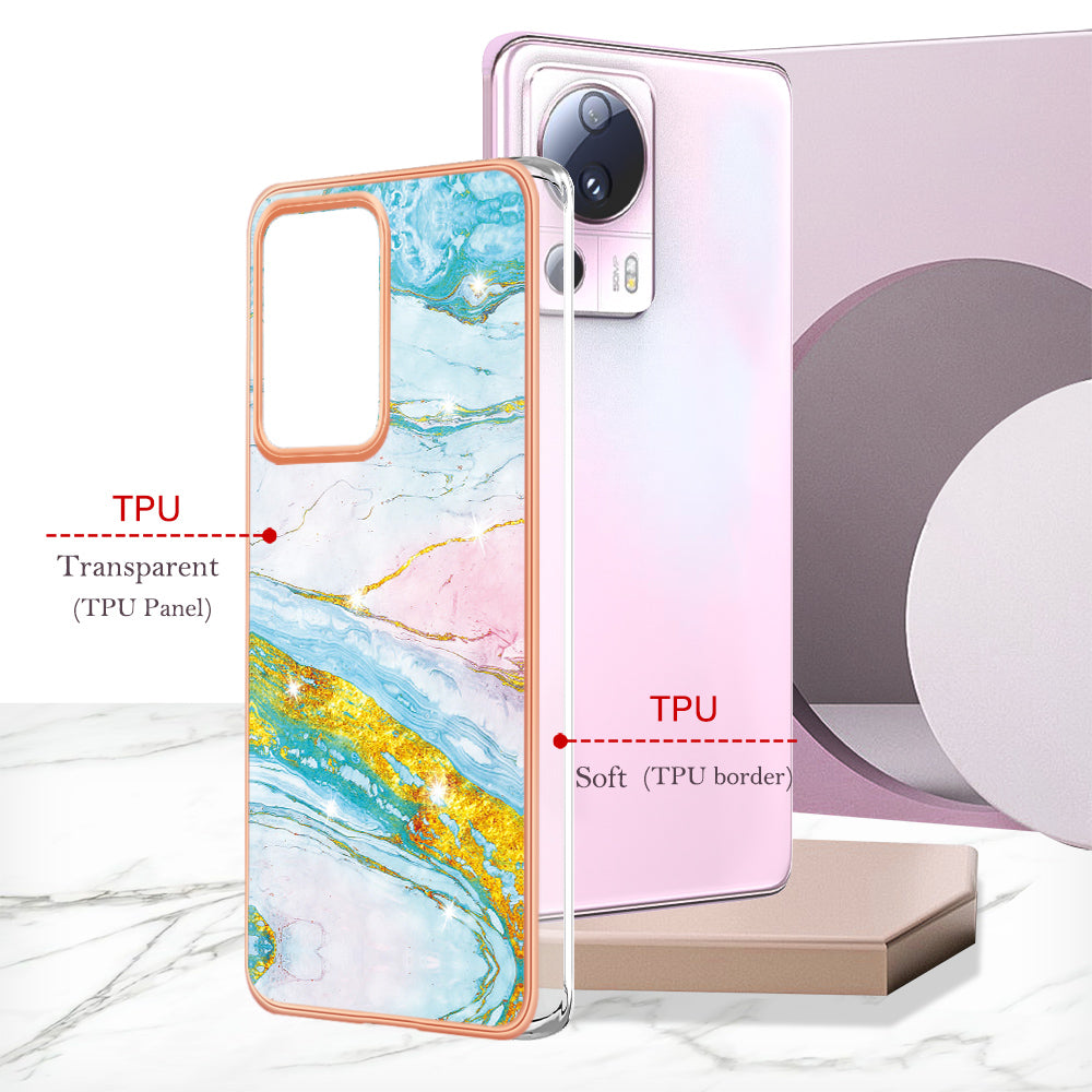 For Xiaomi 13 Lite / Civi 2 5G YB IMD Series-2 Marble Pattern Phone Case Electroplating IMD Soft TPU Cover