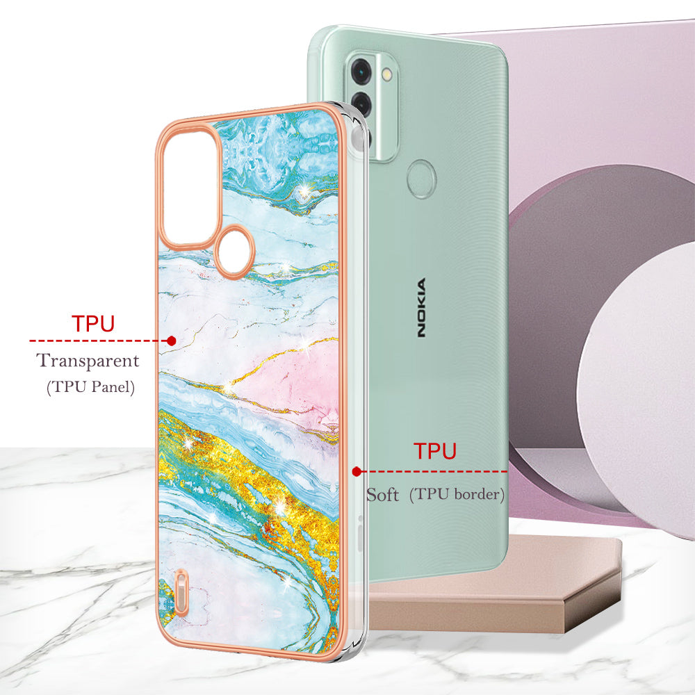 YB IMD Series-2 For Nokia C31 4G IMD Soft TPU Phone Case Electroplating Anti-scratch Marble Pattern Cover