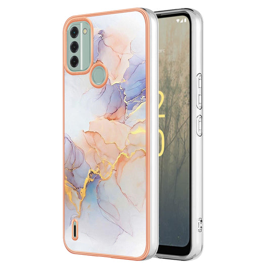YB IMD Series-1 for Nokia C31 4G Marble Floral Pattern IMD TPU Phone Case Electroplating Anti-drop Cover