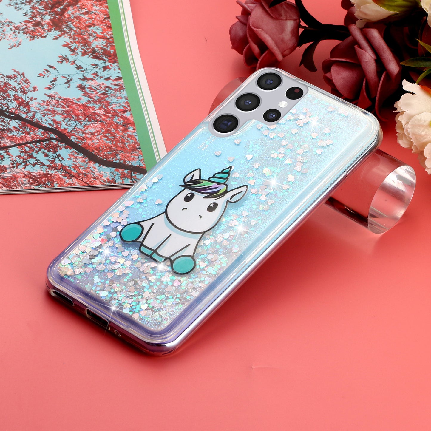 For Samsung Galaxy S23 Ultra Glitter Liquid Quicksand TPU Phone Case Embossment Pattern Phone Cover