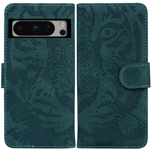 Wallet Stand Shell for Google Pixel 8 Pro Tiger Imprinted PU Leather Case Phone Cover
