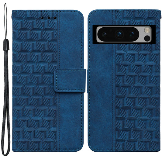 For Google Pixel 8 Pro Leather Phone Cover Geometry Pattern Imprinted Stand Wallet Case