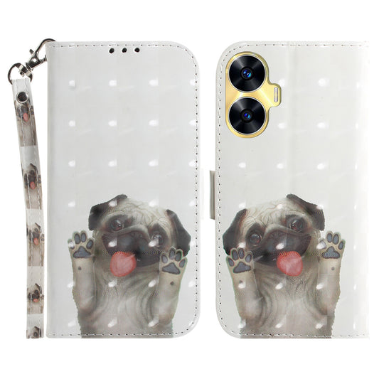 For Realme C55 Anti-collision Pattern Printing Case PU Leather Wallet Stand Phone Cover with Strap