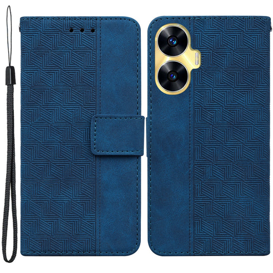 For Realme C55 Wallet Stand Phone Case PU Leather Geometry Pattern Imprinted Cover