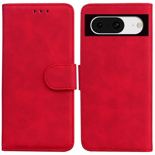 Phone Case for Google Pixel 8 Anti-collision Solid Color PU Leather Wallet Stand Cell Phone Cover