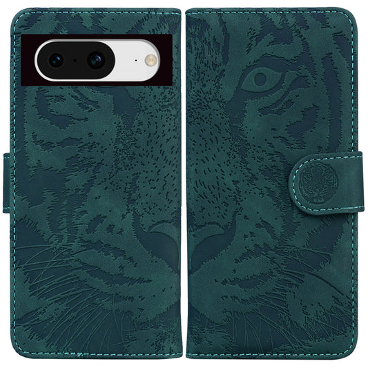 For Google Pixel 8 Wallet Stand Shell Tiger Imprinted PU Leather Case Anti-fall Phone Cover