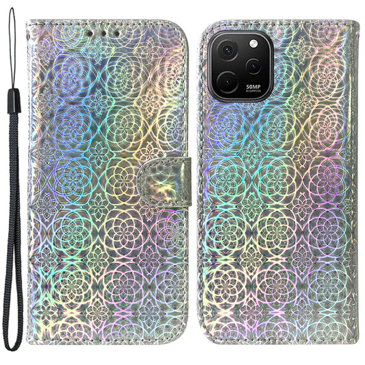 For Huawei nova Y61 4G / Enjoy 50z 4G Dazzling Flower Pattern Stand Phone Case PU Leather Phone Wallet Cover