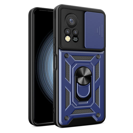 For Infinix Hot 11s PC+TPU Phone Case Slide Camera Lens Protection Kickstand Cover