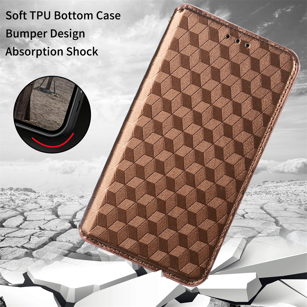 For Motorola Defy 2 5G / Cat S75 5G Rhombus Imprinted PU Leather Phone Case Wallet Stand Flip Cover