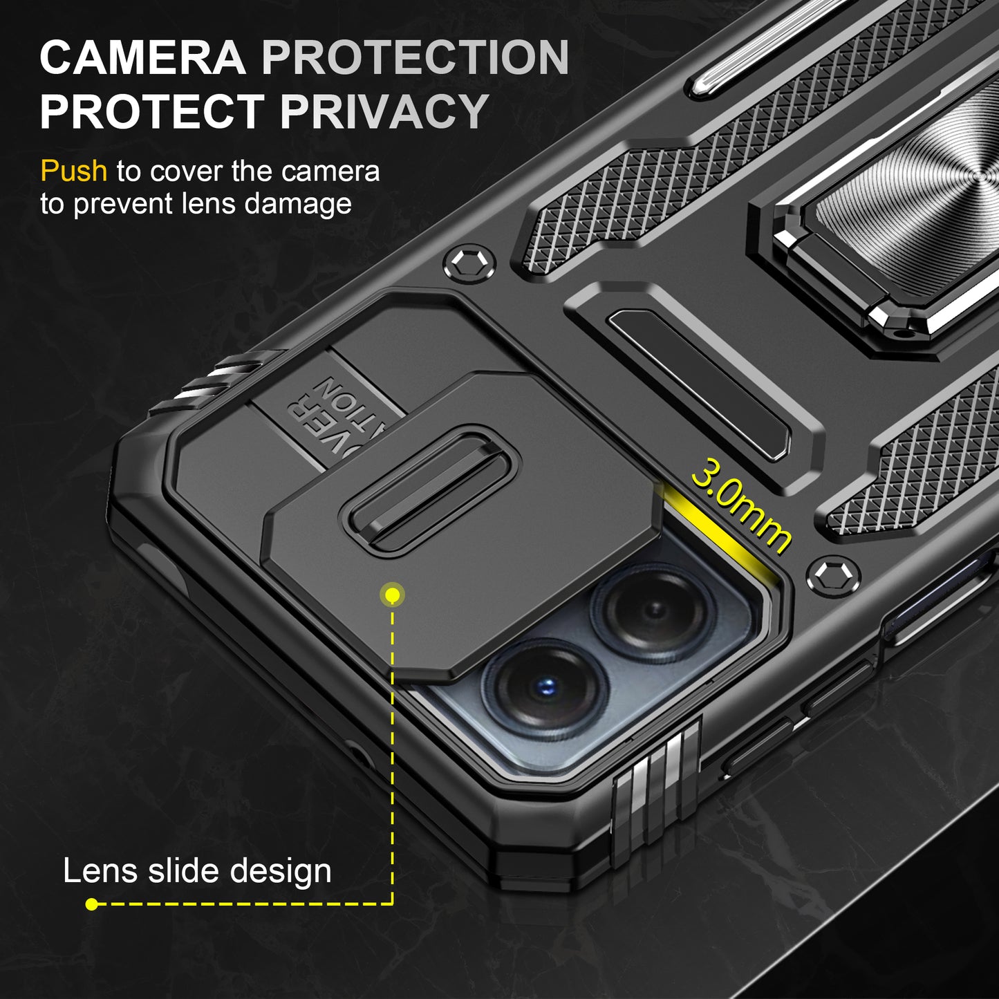 For Motorola Moto G53 5G Armor Series Slide Lens Protection Phone Case PC + TPU Kickstand Cover
