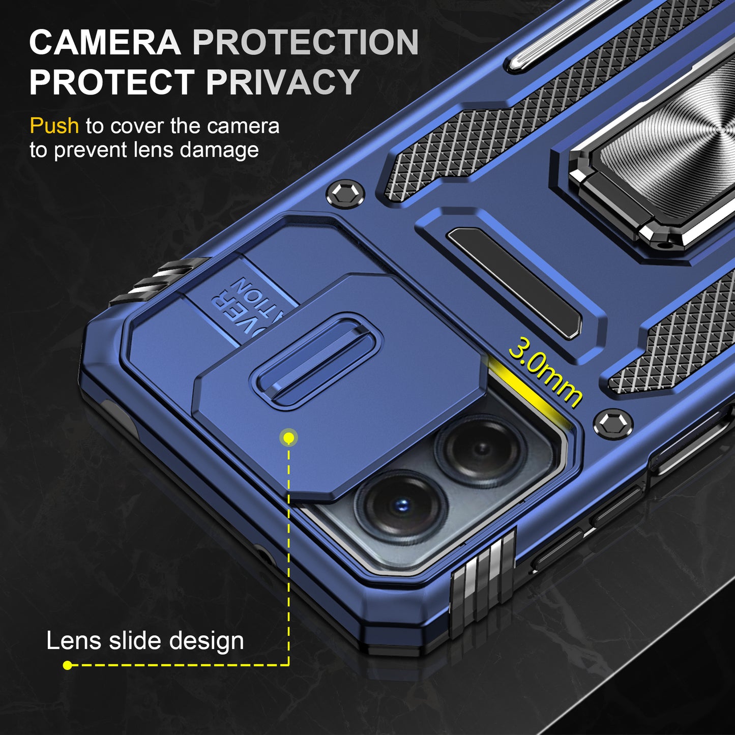 For Motorola Moto G53 5G Armor Series Slide Lens Protection Phone Case PC + TPU Kickstand Cover