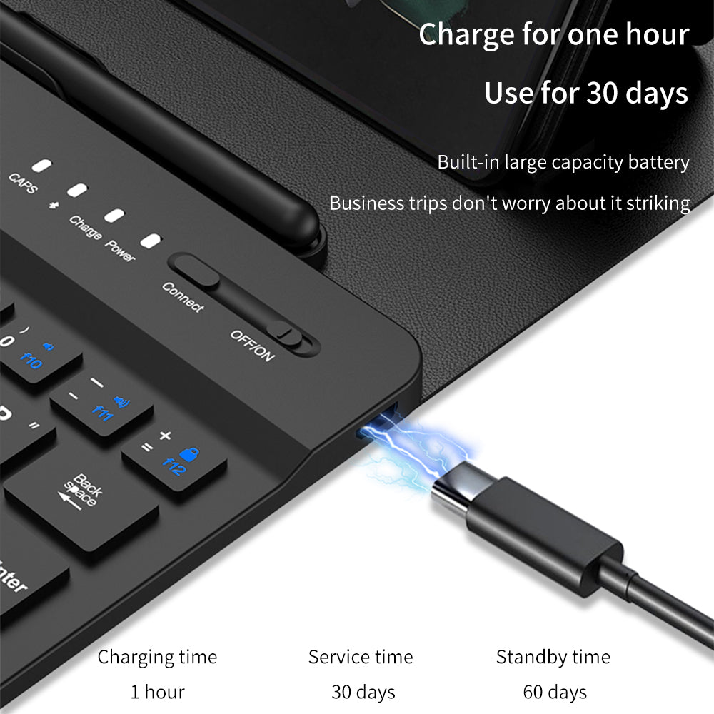 For Samsung Galaxy Fold / Z Fold Series PU Leather Case Adjustable Kickstand Cover with Bluetooth Keyboard + Mouse