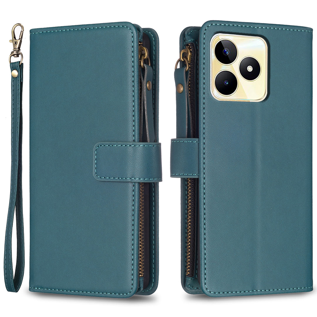 BF Style-19 for Realme C53 4G Zipper Pocket PU Leather Wallet Case Stand Anti-drop Cover