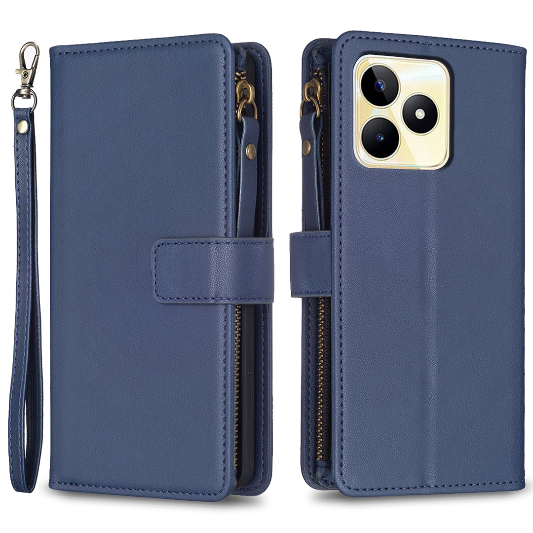 BF Style-19 for Realme C53 4G Zipper Pocket PU Leather Wallet Case Stand Anti-drop Cover