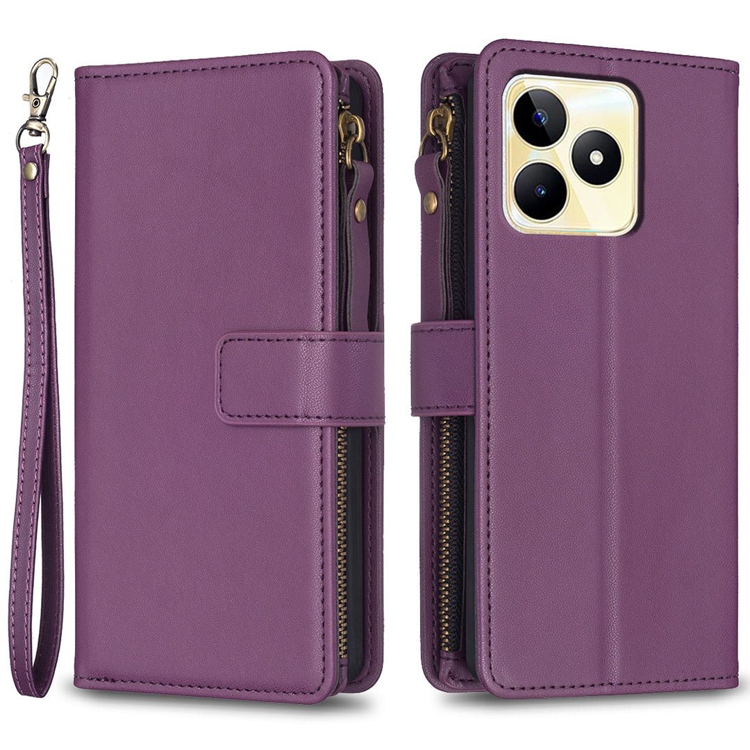 BF Style-19 for Realme C53 4G Zipper Pocket PU Leather Wallet Case Stand Anti-drop Cover