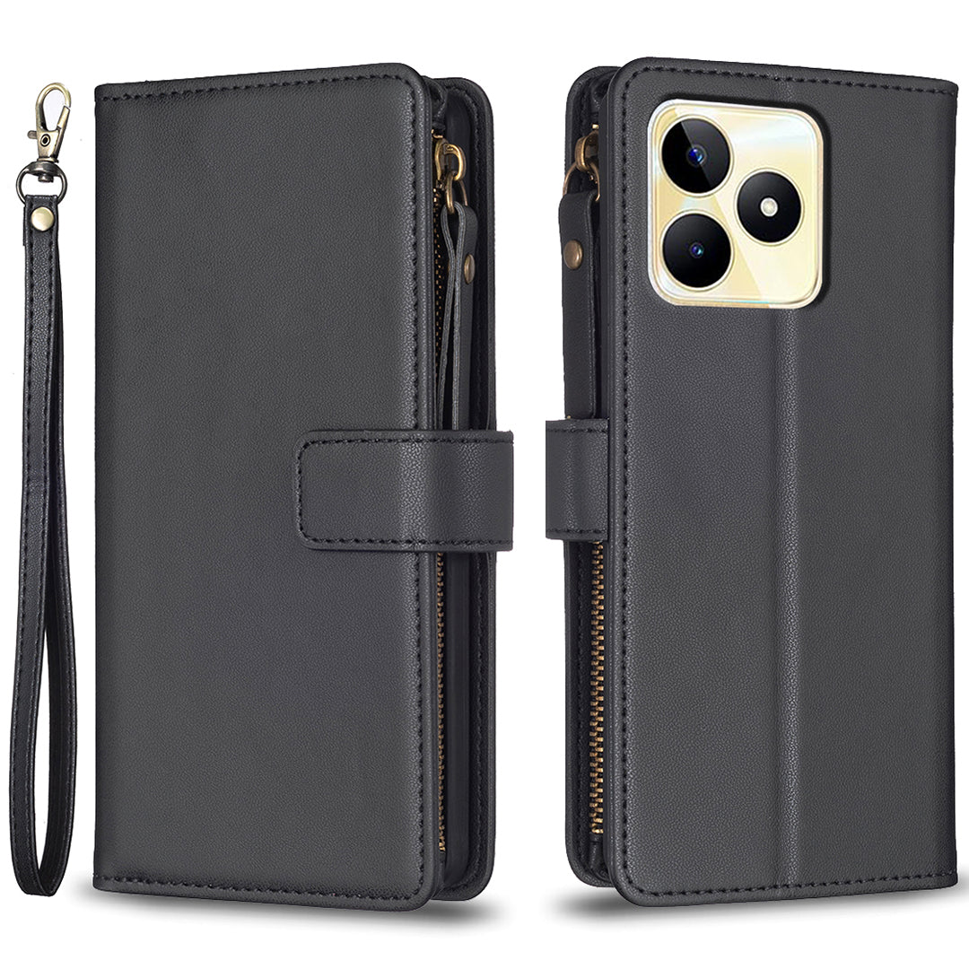 BF Style-19 for Realme C53 4G Zipper Pocket PU Leather Wallet Case Stand Anti-drop Cover