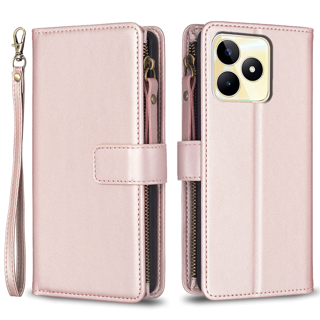 BF Style-19 for Realme C53 4G Zipper Pocket PU Leather Wallet Case Stand Anti-drop Cover