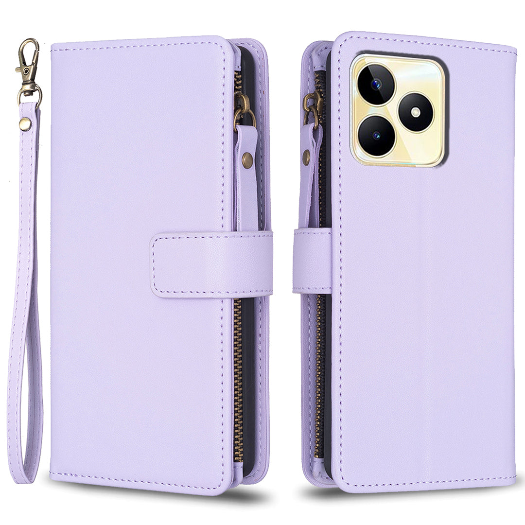BF Style-19 for Realme C53 4G Zipper Pocket PU Leather Wallet Case Stand Anti-drop Cover