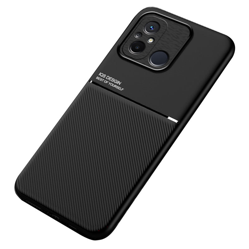 For Xiaomi Redmi 12C 4G / Poco C55 4G Phone Case Lines Imprinted PU Leather+TPU Magnetic Car Mount Phone Cover