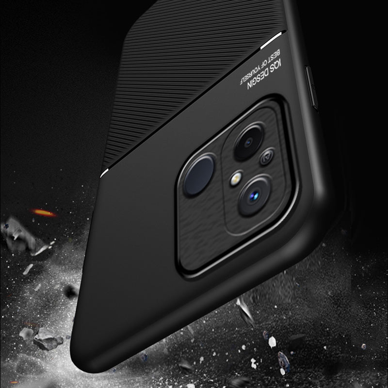 For Xiaomi Redmi 12C 4G / Poco C55 4G Phone Case Lines Imprinted PU Leather+TPU Magnetic Car Mount Phone Cover