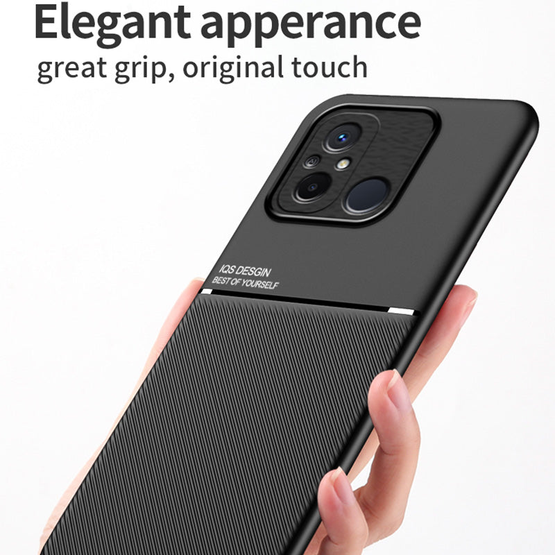 For Xiaomi Redmi 12C 4G / Poco C55 4G Phone Case Lines Imprinted PU Leather+TPU Magnetic Car Mount Phone Cover