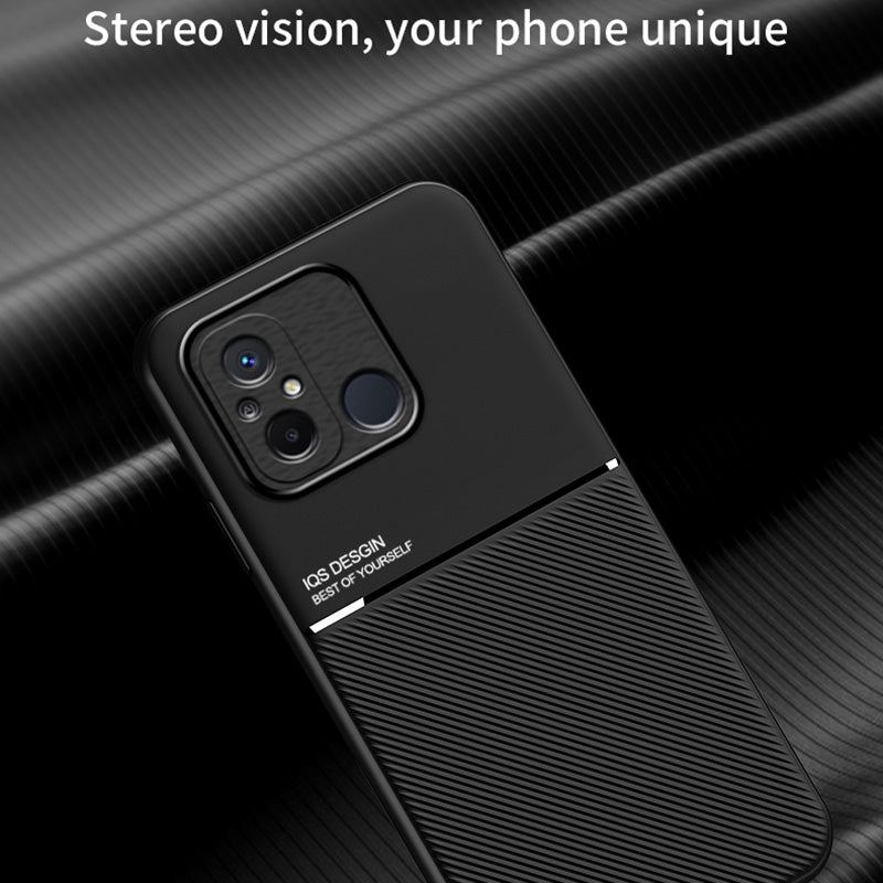For Xiaomi Redmi 12C 4G / Poco C55 4G Phone Case Lines Imprinted PU Leather+TPU Magnetic Car Mount Phone Cover
