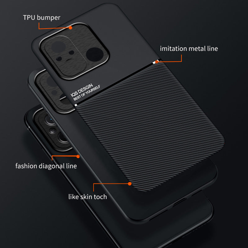 For Xiaomi Redmi 12C 4G / Poco C55 4G Phone Case Lines Imprinted PU Leather+TPU Magnetic Car Mount Phone Cover