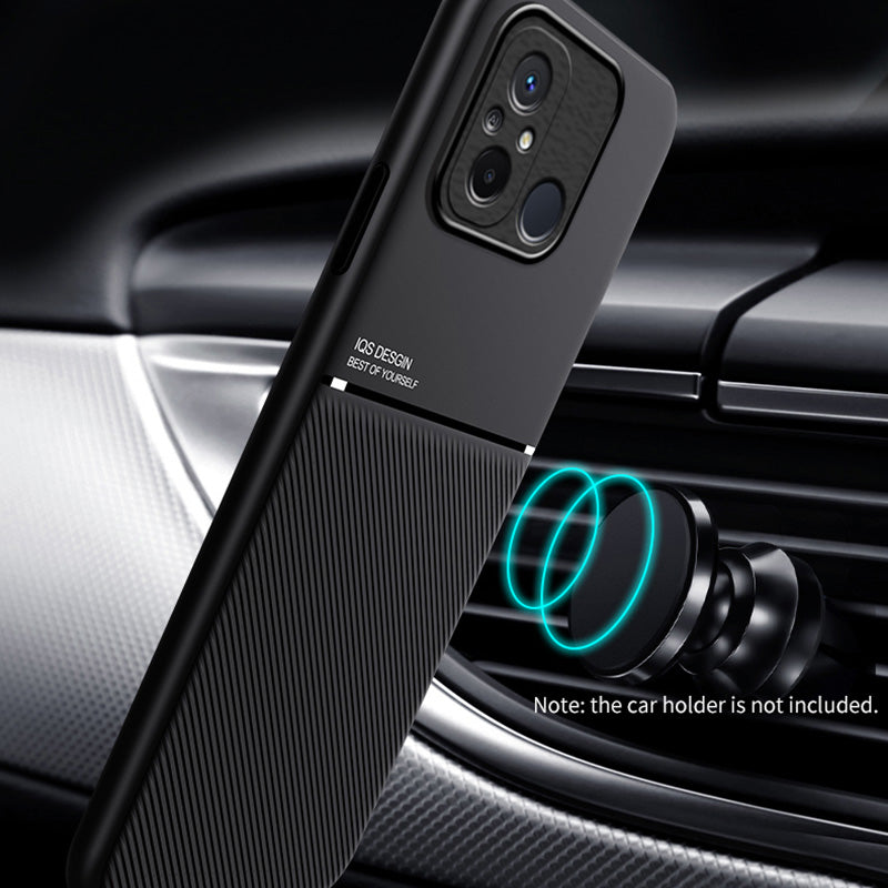 For Xiaomi Redmi 12C 4G / Poco C55 4G Phone Case Lines Imprinted PU Leather+TPU Magnetic Car Mount Phone Cover