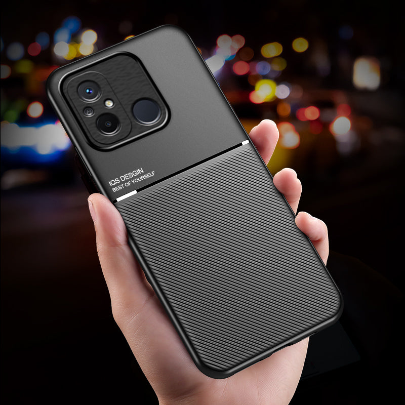 For Xiaomi Redmi 12C 4G / Poco C55 4G Phone Case Lines Imprinted PU Leather+TPU Magnetic Car Mount Phone Cover