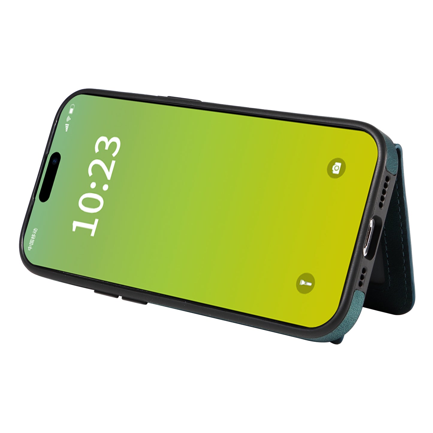 001 Card Holder Phone Case for iPhone 15 Pro , PU Leather Coated TPU Cover with Ring Kickstand