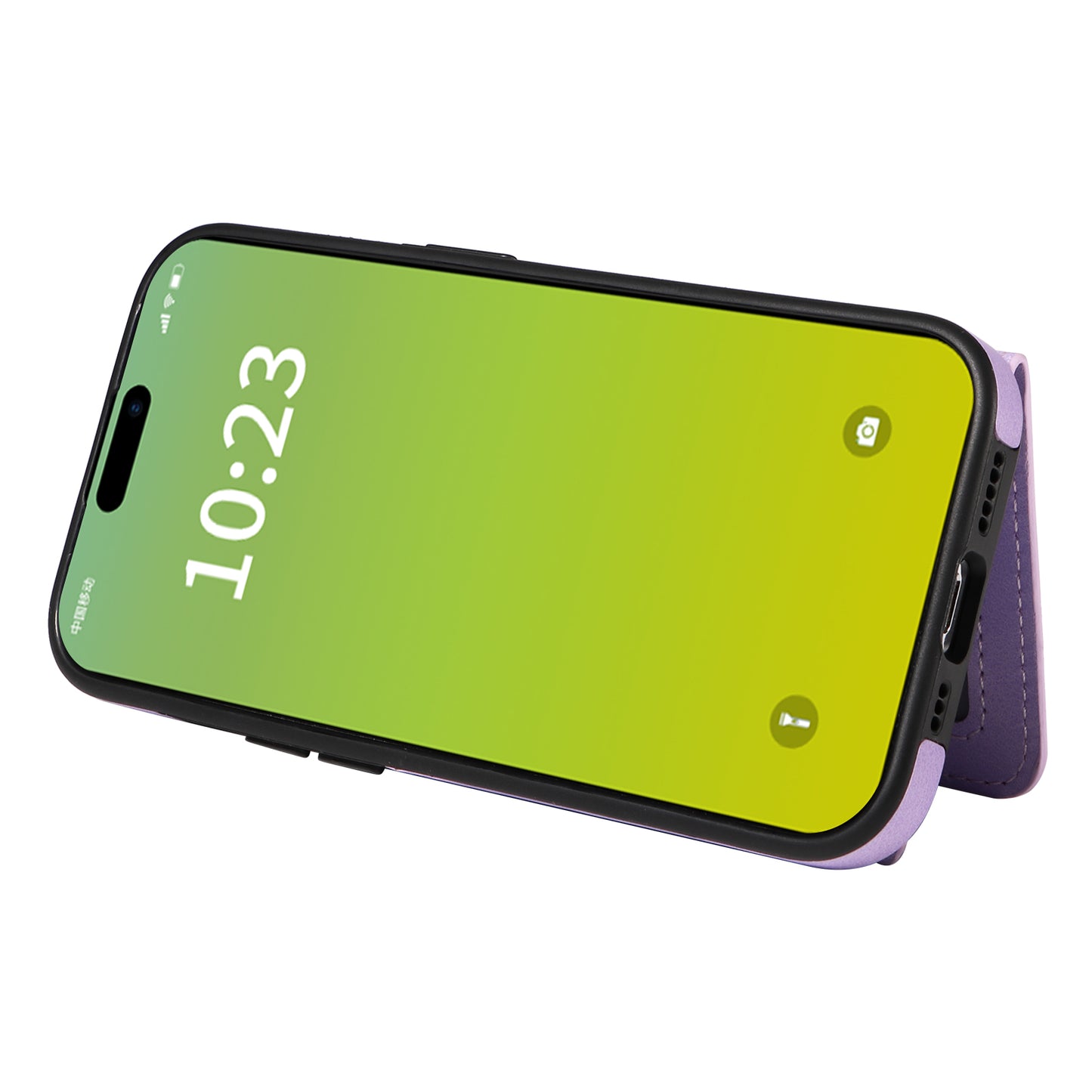 001 Card Holder Phone Case for iPhone 15 Pro , PU Leather Coated TPU Cover with Ring Kickstand