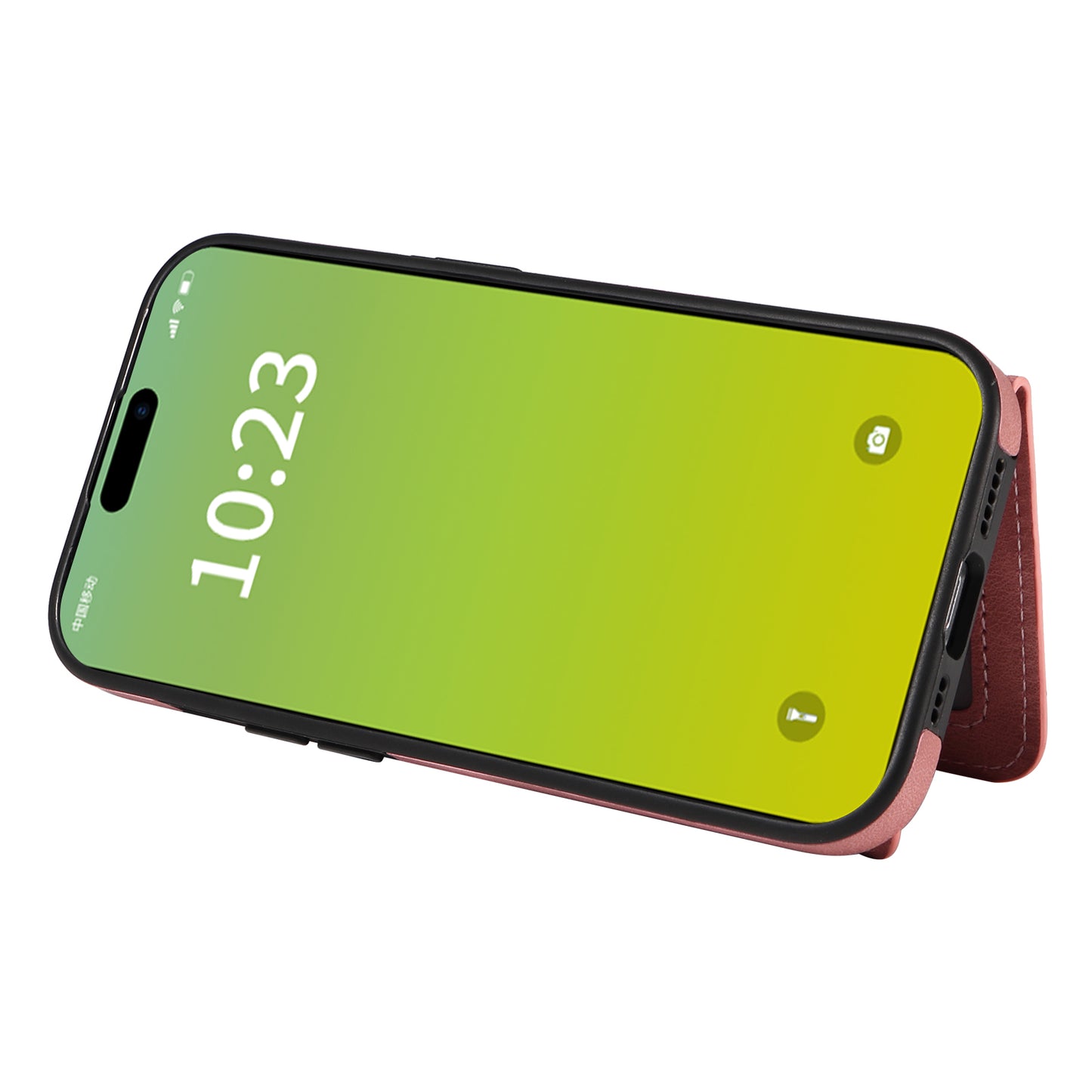 001 Card Holder Phone Case for iPhone 15 Pro , PU Leather Coated TPU Cover with Ring Kickstand