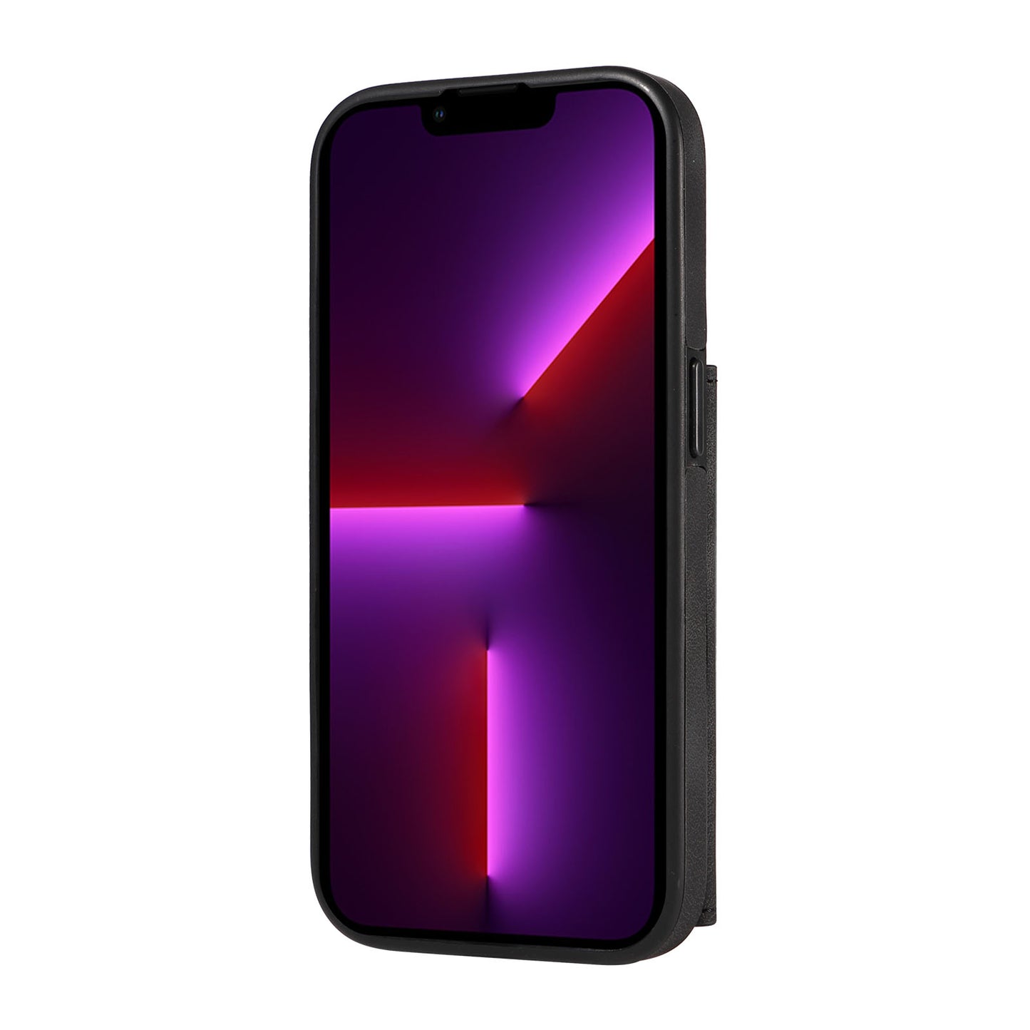 001 For iPhone 13 Pro 6.1 inch Card Holder PU Leather Coated TPU Cover Ring Kickstand Phone Case