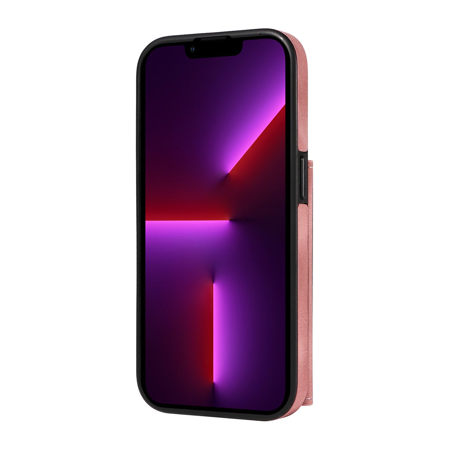 001 For iPhone 13 Pro 6.1 inch Card Holder PU Leather Coated TPU Cover Ring Kickstand Phone Case