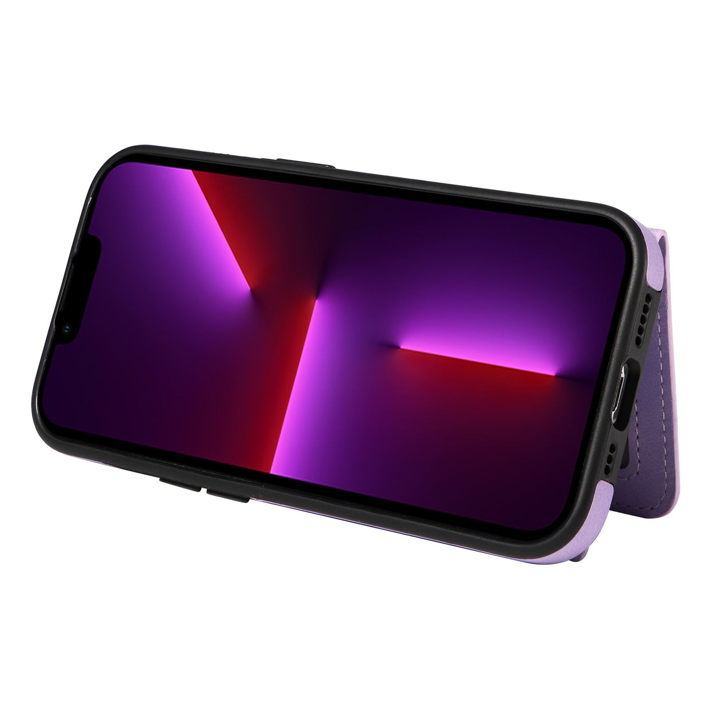 001 For iPhone 13 Pro 6.1 inch Card Holder PU Leather Coated TPU Cover Ring Kickstand Phone Case