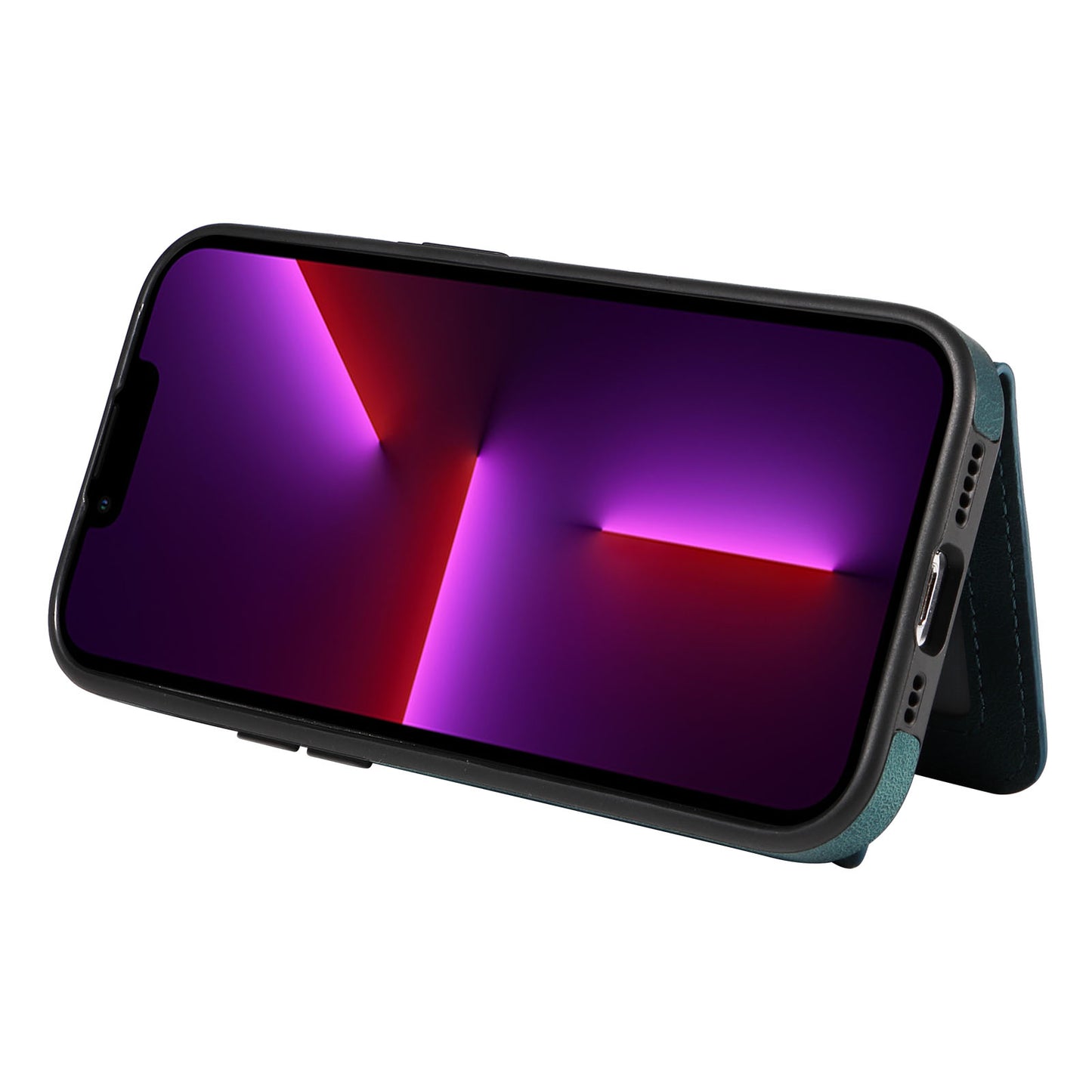 001 For iPhone 13 Pro 6.1 inch Card Holder PU Leather Coated TPU Cover Ring Kickstand Phone Case