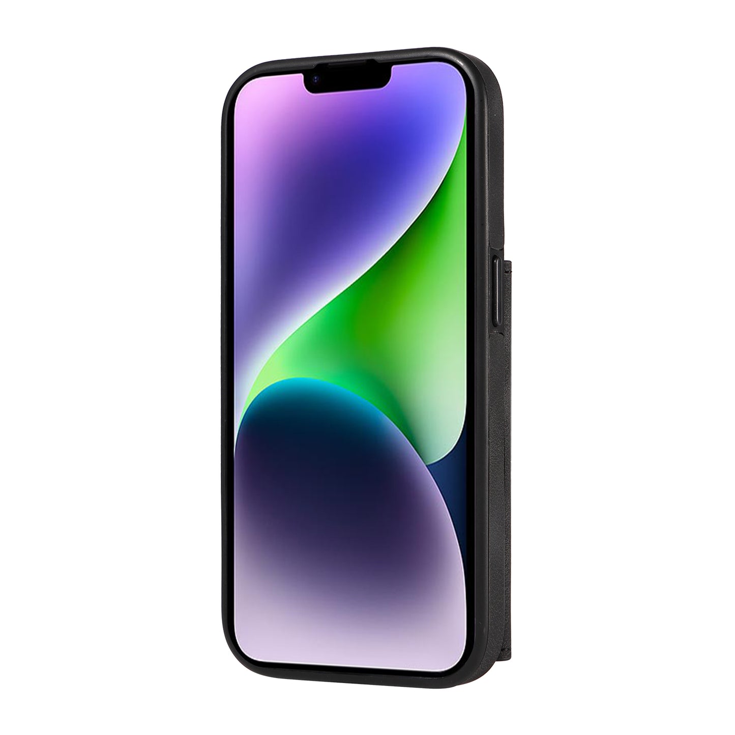 001 For iPhone 14 Card Holder Ring Kickstand Anti-drop Cover PU Leather Coated TPU Phone Case