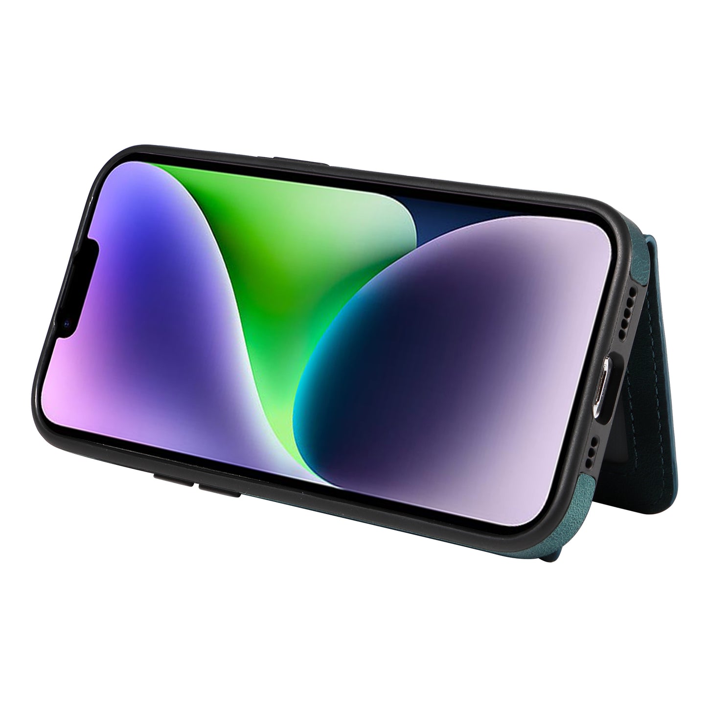 001 For iPhone 14 Card Holder Ring Kickstand Anti-drop Cover PU Leather Coated TPU Phone Case