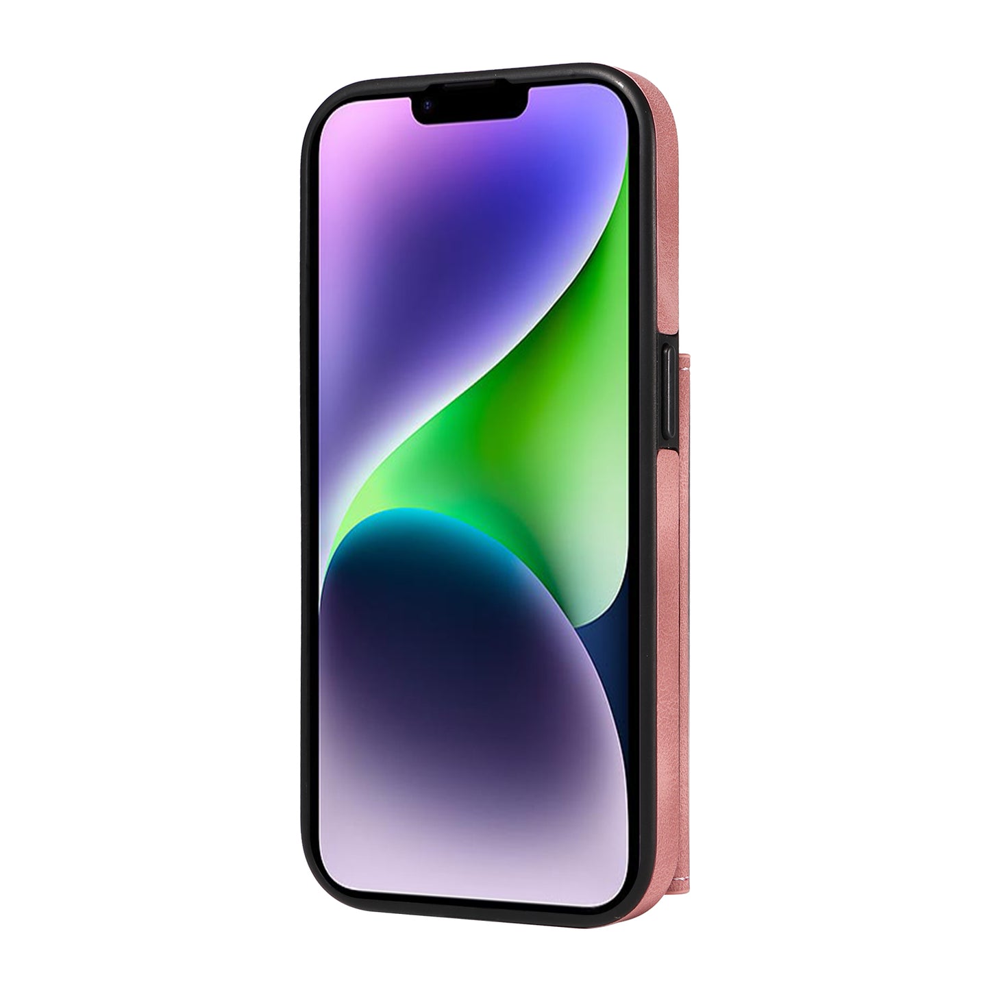 001 For iPhone 14 Card Holder Ring Kickstand Anti-drop Cover PU Leather Coated TPU Phone Case