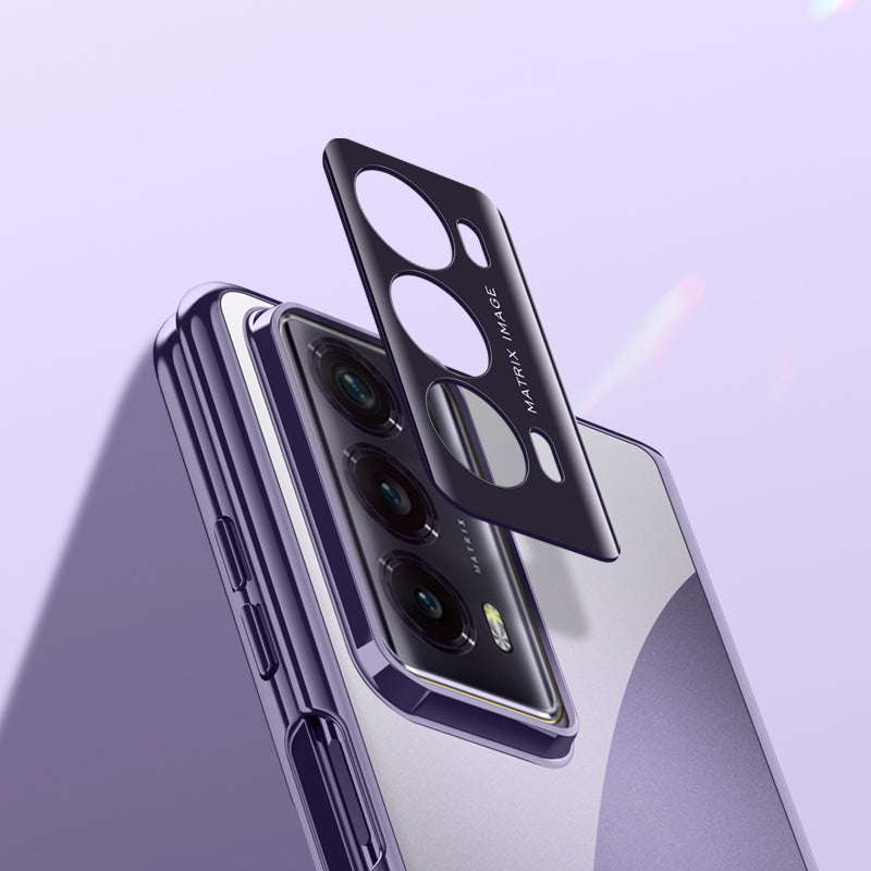 For Honor Magic V2 5G Clear Phone Case Electroplating PC Phone Cover with Tempered Glass Film (Support Fingerprint Unlock)