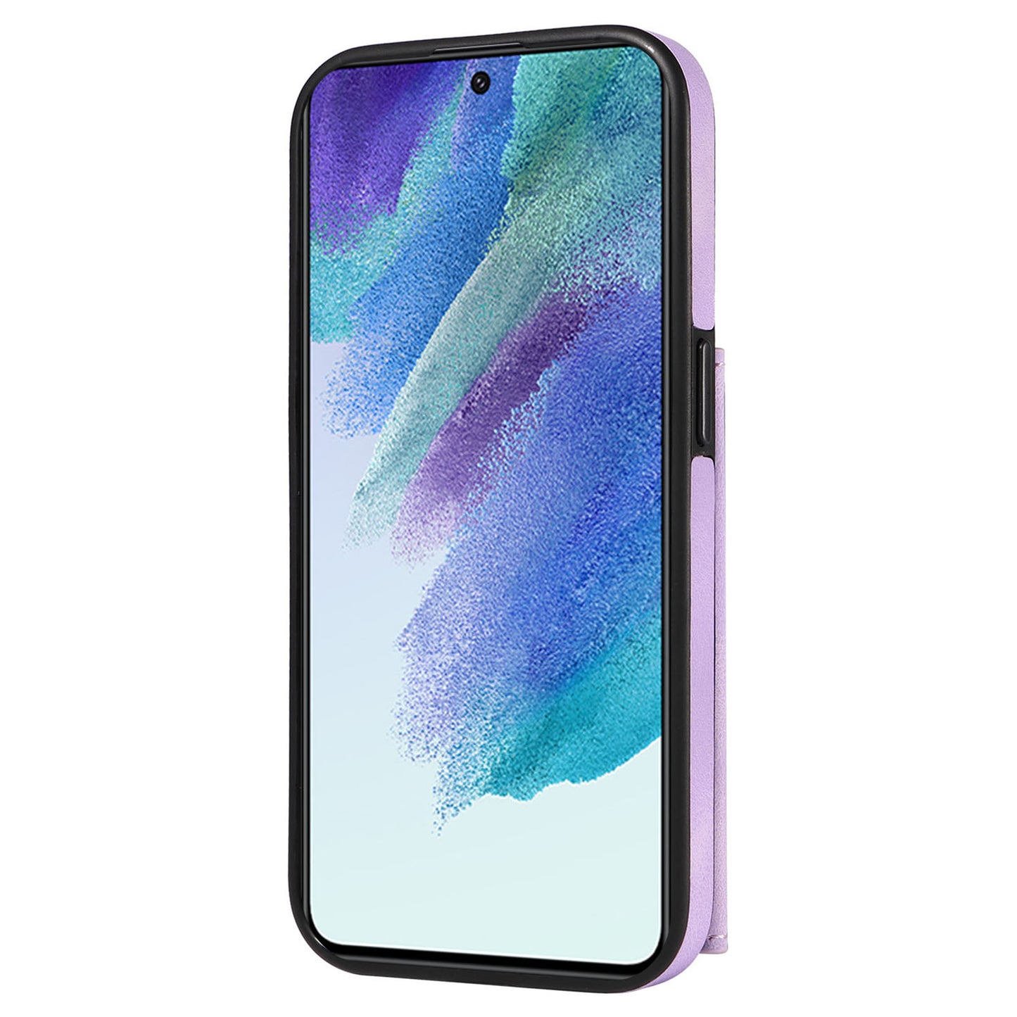 001 For Samsung Galaxy S21 FE 5G PU Leather+TPU Cover Card Holder Phone Case with Ring Kickstand