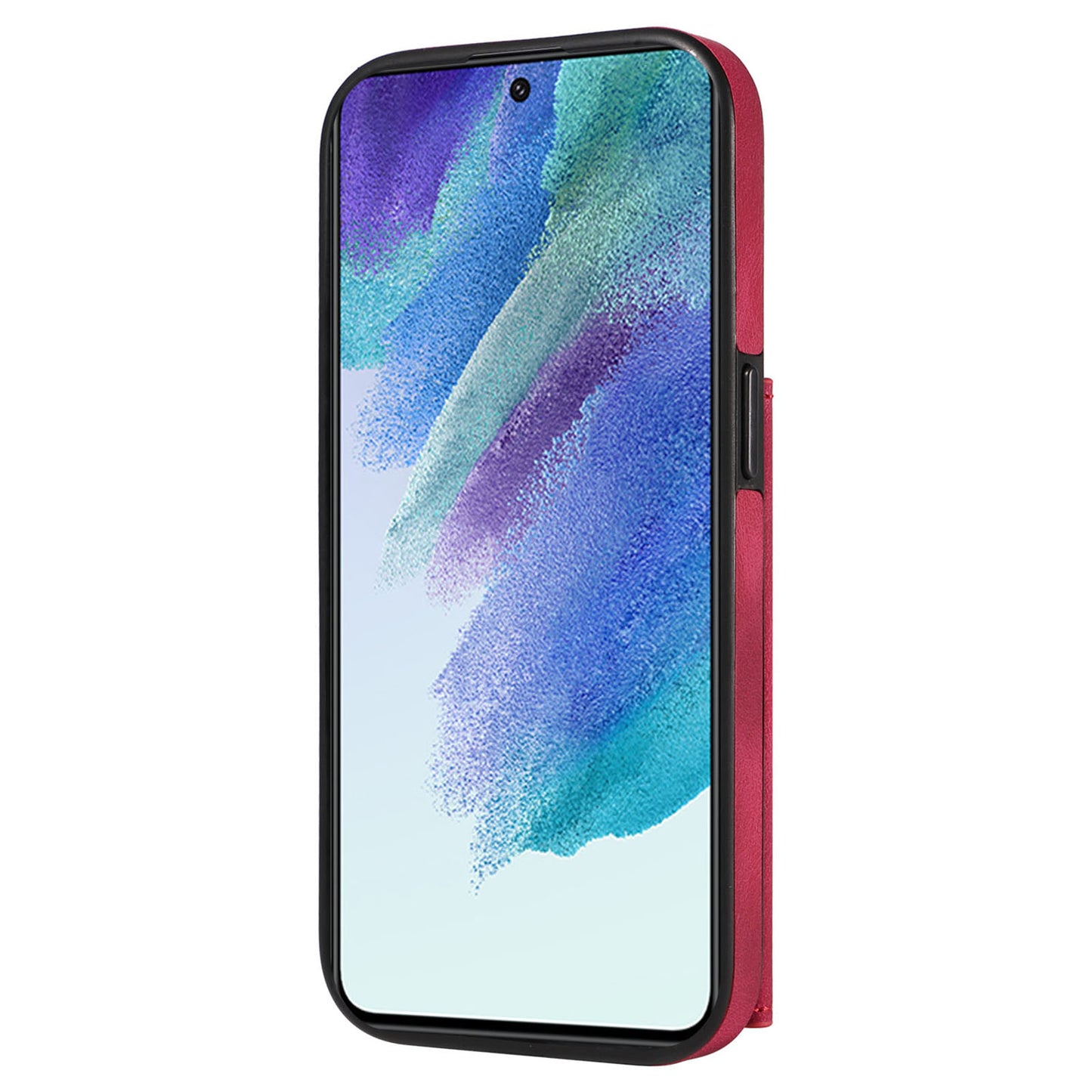 001 For Samsung Galaxy S21 FE 5G PU Leather+TPU Cover Card Holder Phone Case with Ring Kickstand