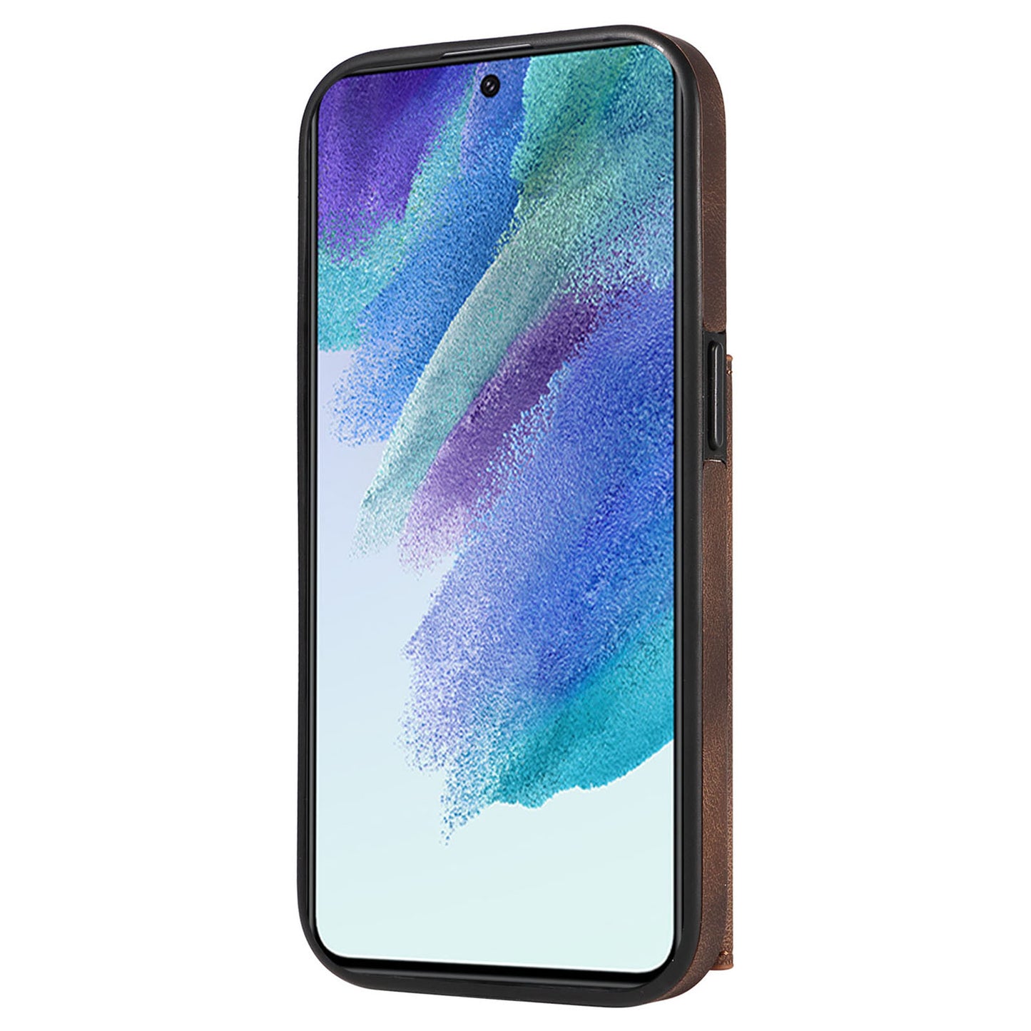 001 For Samsung Galaxy S21 FE 5G PU Leather+TPU Cover Card Holder Phone Case with Ring Kickstand