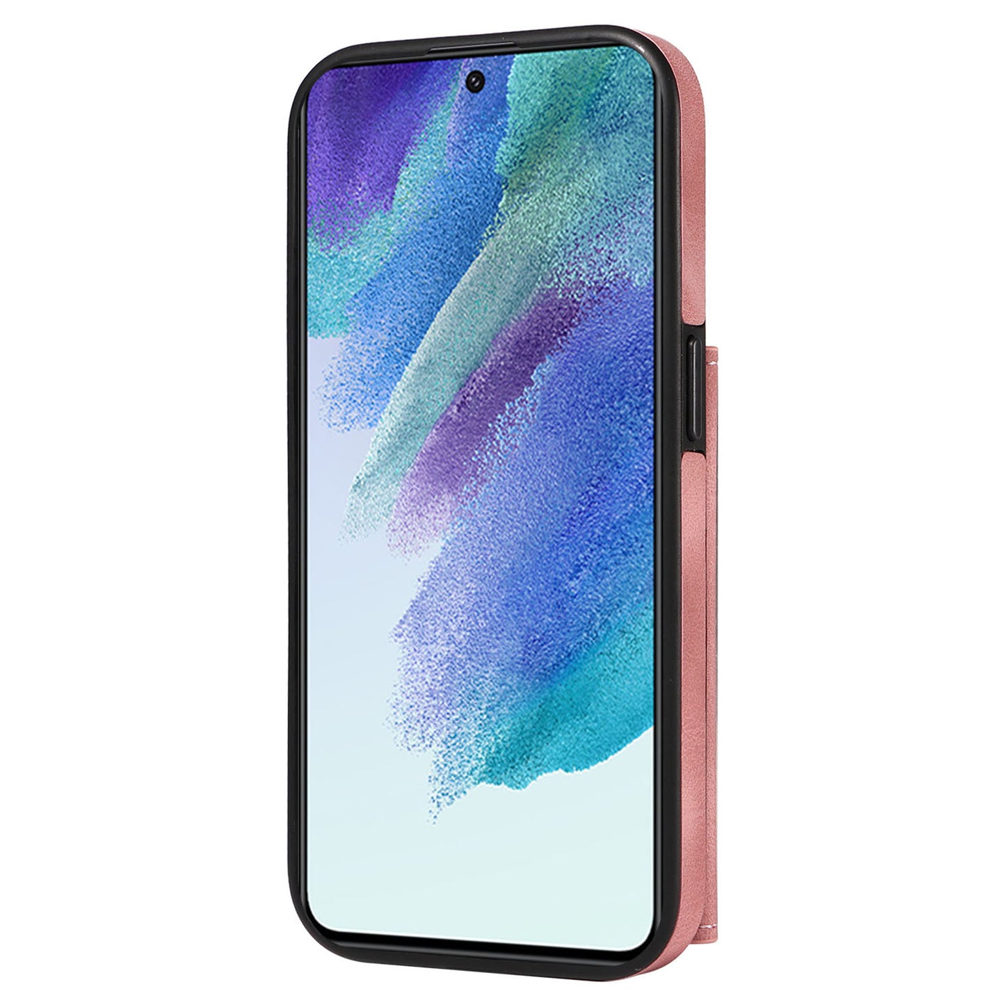 001 For Samsung Galaxy S21 FE 5G PU Leather+TPU Cover Card Holder Phone Case with Ring Kickstand