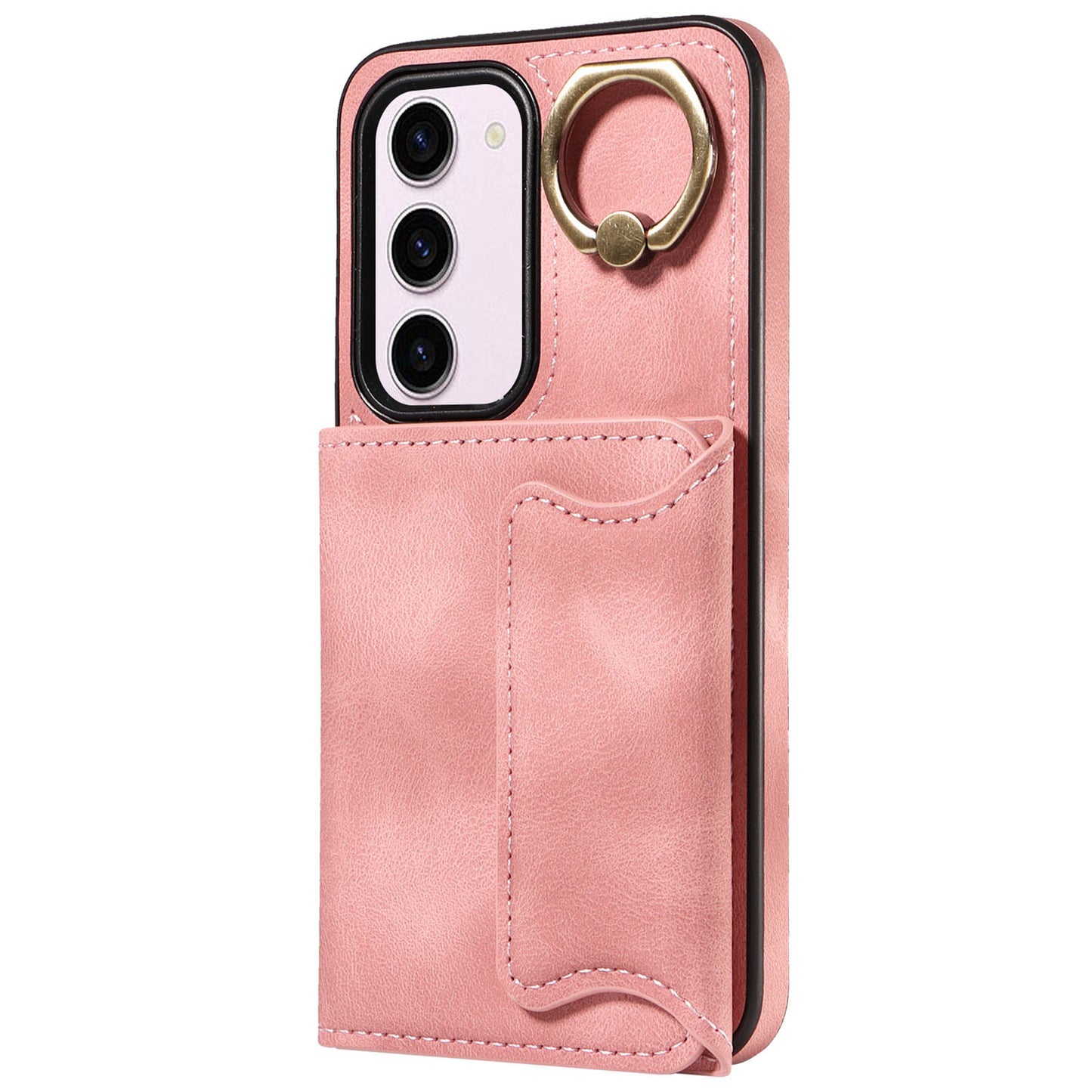 001 PU Leather+TPU Back Cover for Samsung Galaxy S23 Ring Kickstand Phone Case with Card Holder