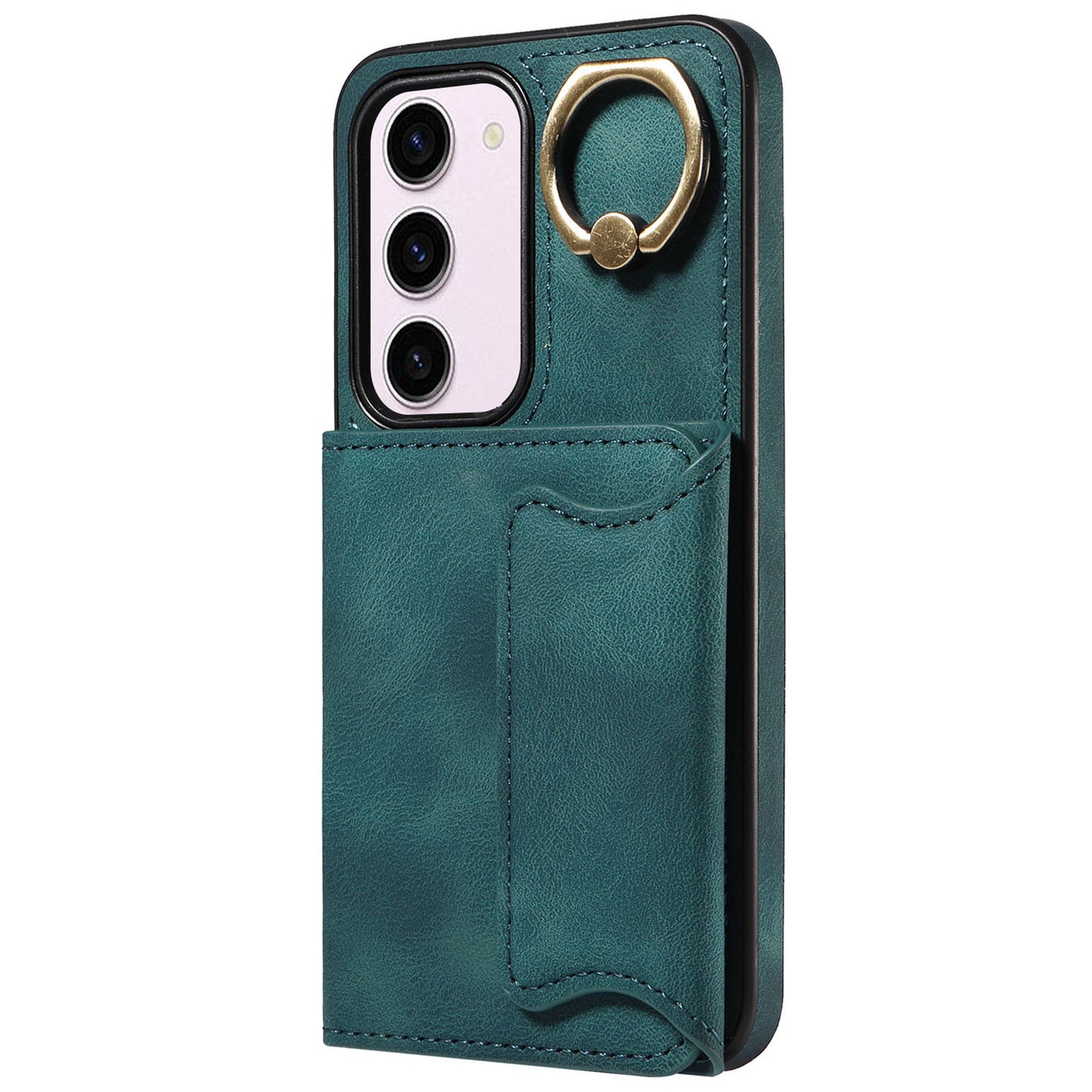 001 PU Leather+TPU Back Cover for Samsung Galaxy S23 Ring Kickstand Phone Case with Card Holder