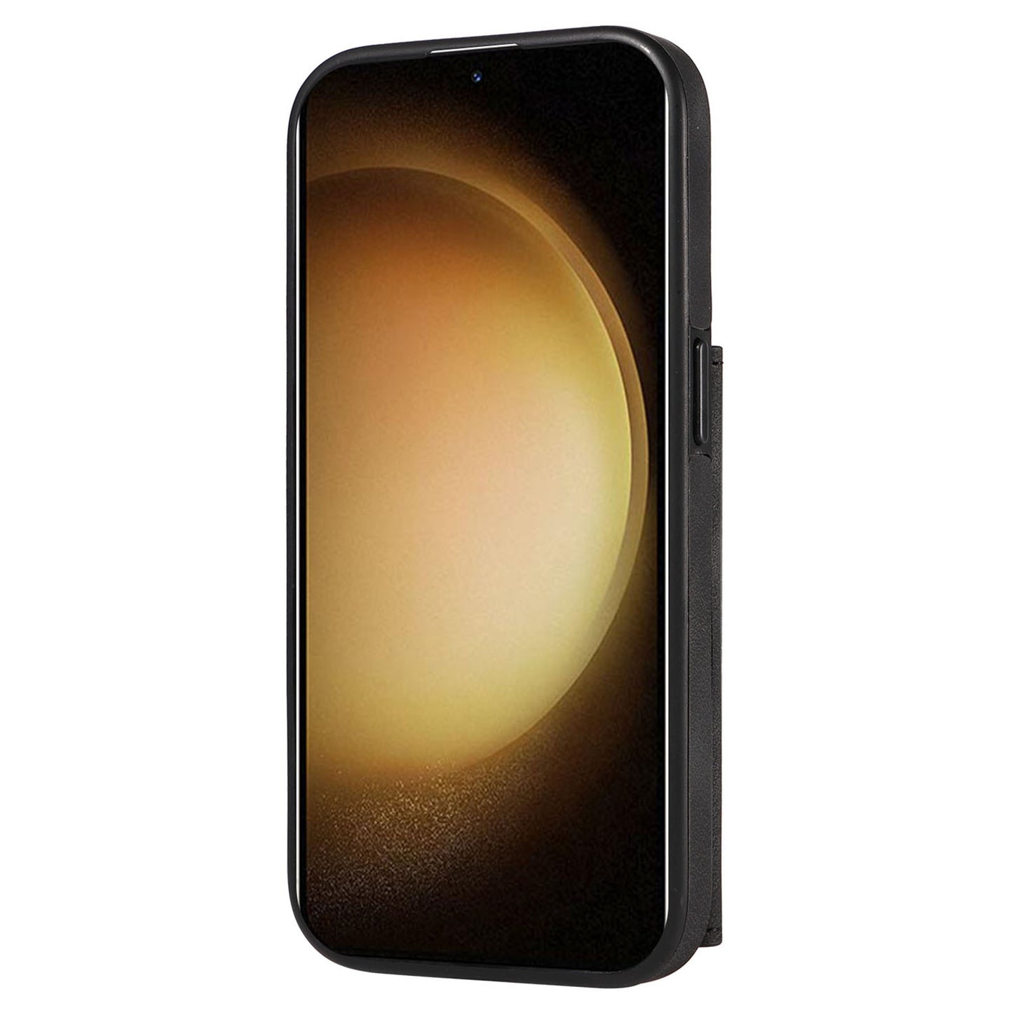 001 For Samsung Galaxy S23+ Card Holder Back Cover Ring Kickstand PU Leather Coated TPU Phone Case