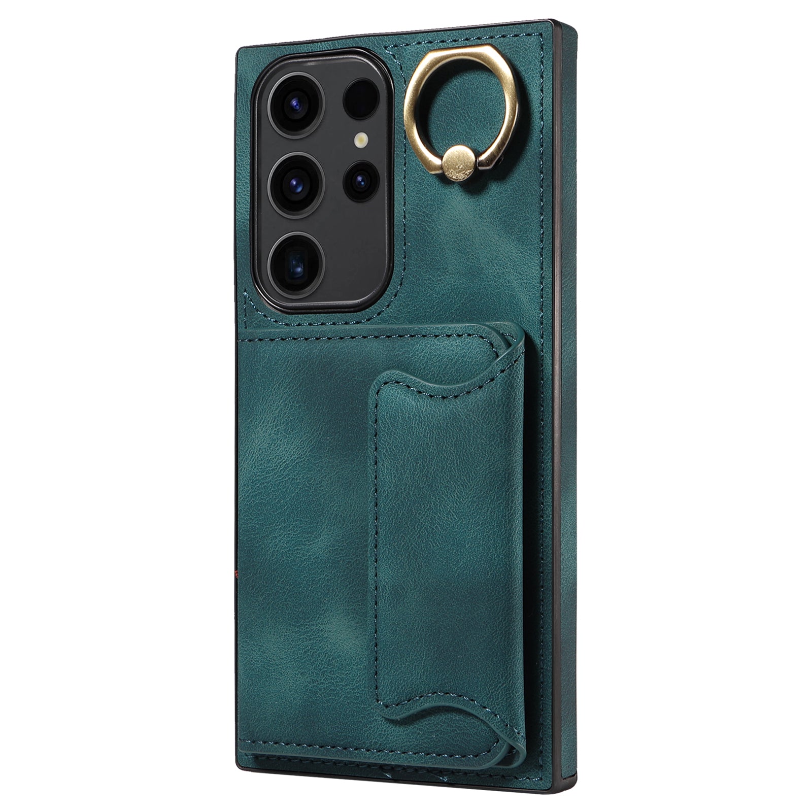 001 For Samsung Galaxy S23 Ultra PU Leather+TPU Card Holder Phone Case Ring Kickstand Skin-touch Cover