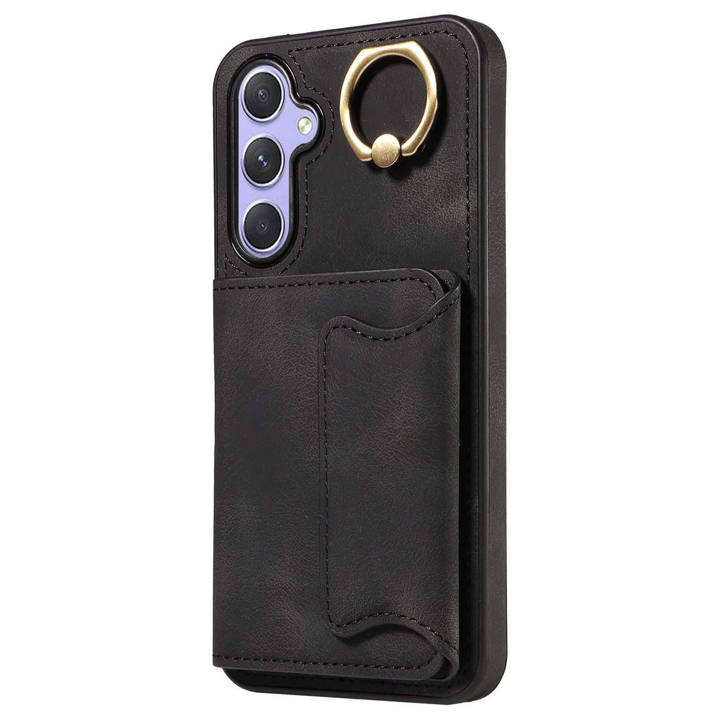 001 For Samsung Galaxy A54 5G Card Holder Phone Case Ring Kickstand Anti-drop PU Leather+TPU Cover
