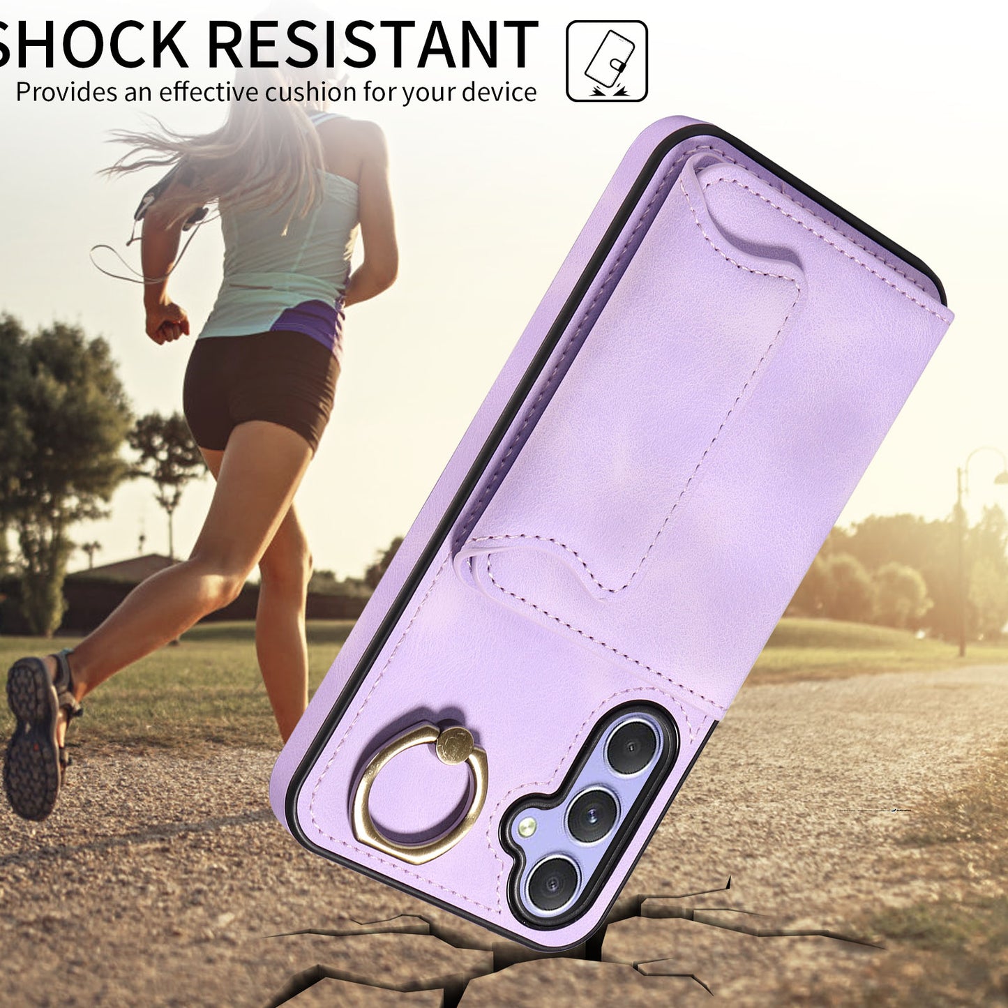 001 For Samsung Galaxy A54 5G Card Holder Phone Case Ring Kickstand Anti-drop PU Leather+TPU Cover